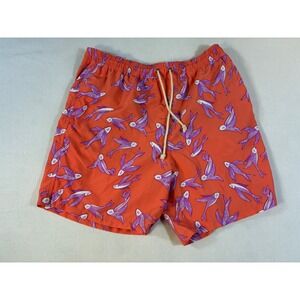 Strong Boalt Mens XL Swim Trunks Orange Purple Flying Fish Print Mesh Lined 6in